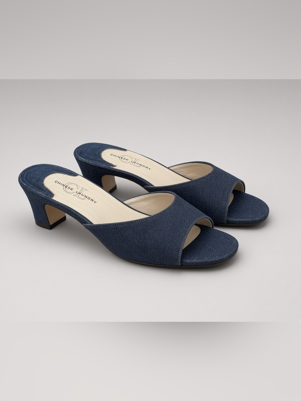 Chinese Laundry Joyfull III Indigo Denim Mule Heels 10M Vintage Deadstock